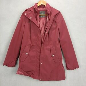 HFX Trench Coat Womens Medium Red Water Resistant Hooded Snap Front Insulated